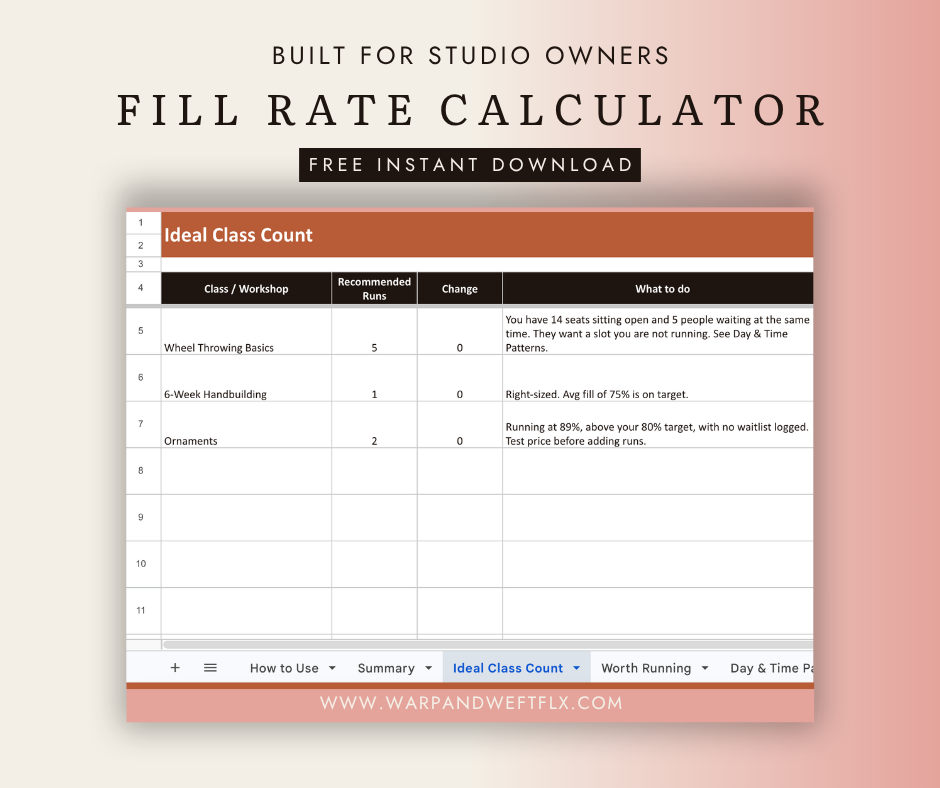 Preview of the class fill rate calculator spreadsheet